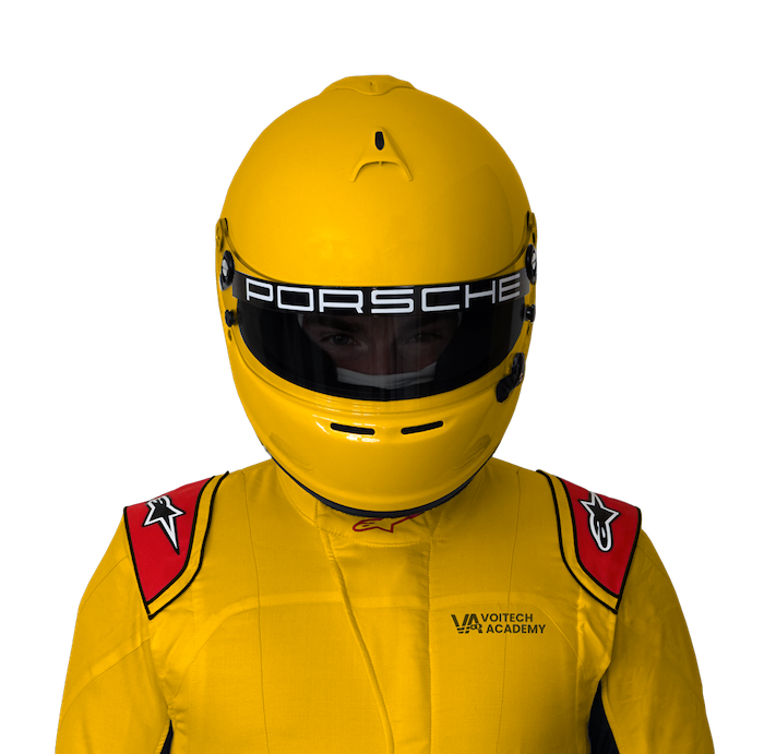 Voitech Academy Instructor in Porsche racing suit